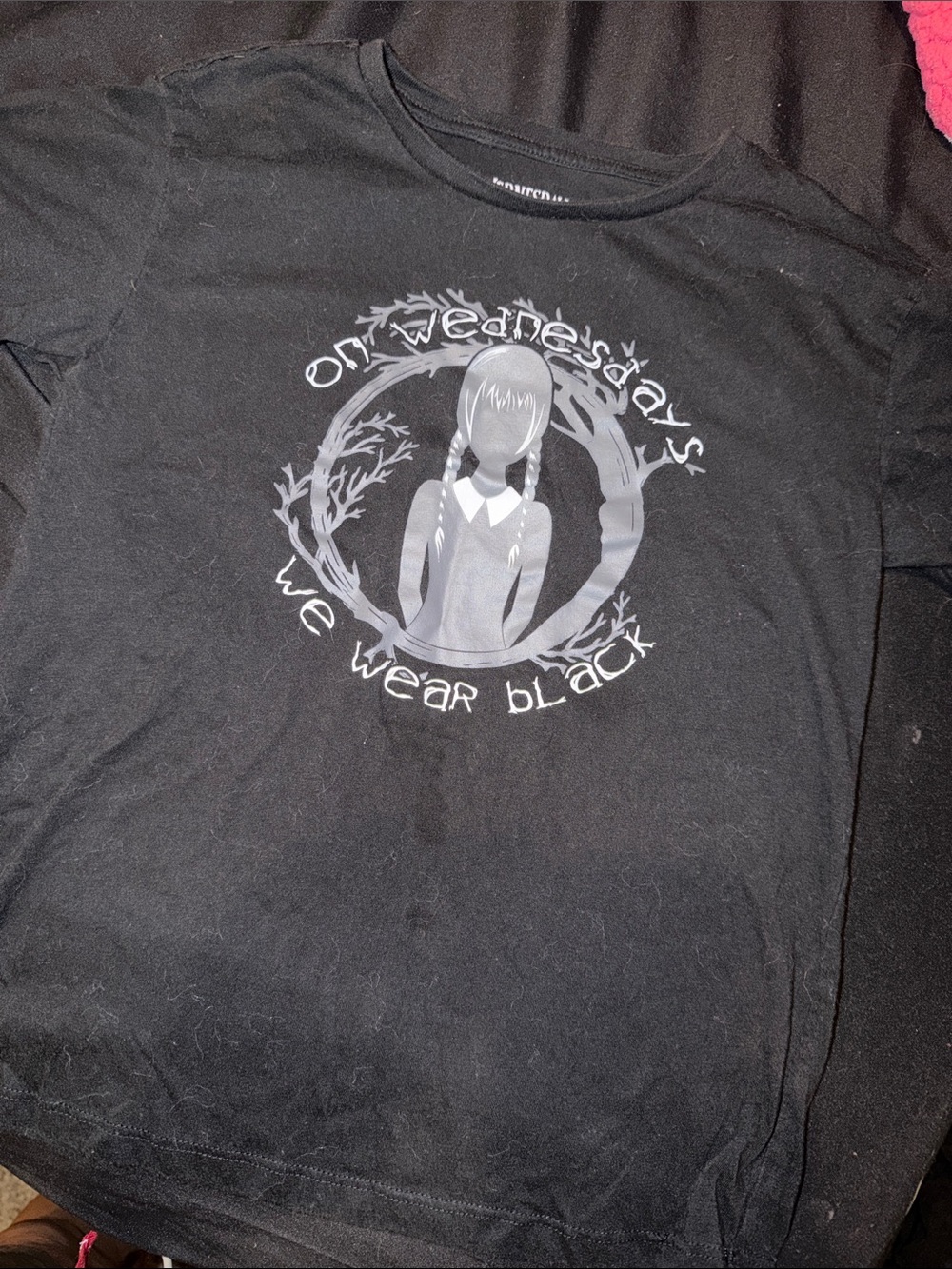 Kids Black Graphic Tee with 'On Wednesdays We Wear Black' Slogan